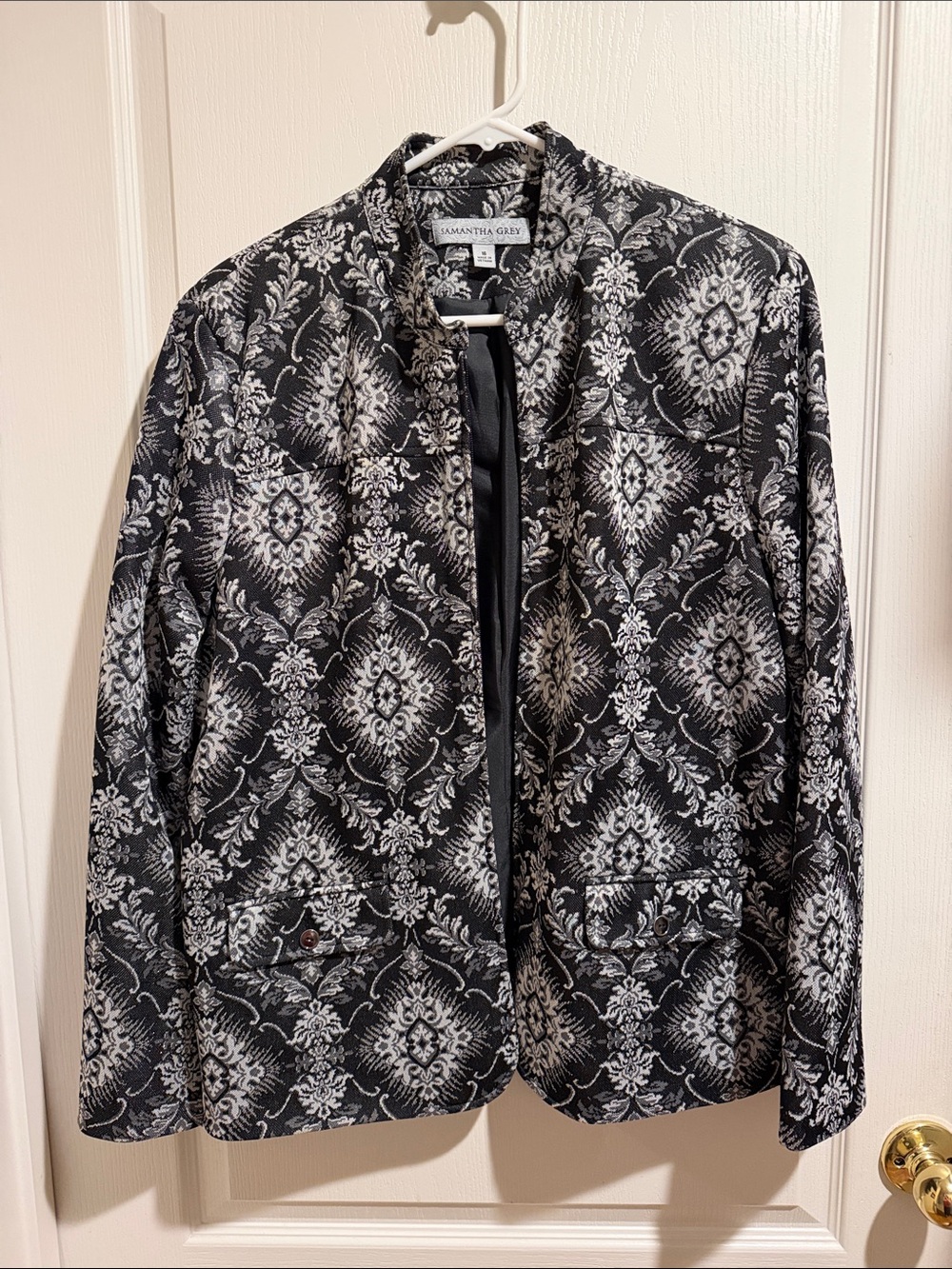 Samantha Grey Black & White Damask Blazer